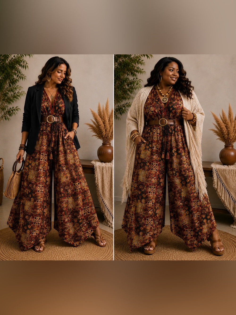 Indian Silk Bohemian Wide-Leg Jumpsuit
